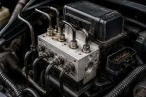 ABS-Warning-Light-caused-by-a-failing-ABS-control-module-showing-the-hydraulic-pump-and-electronic-control-unit-inside-a-car-engine-bay