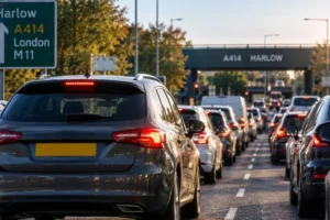 Heavy-traffic-on-the-A414-in-Harlow-showing-driving-conditions-that-can-lead-to-a-Worn-Out-Clutch