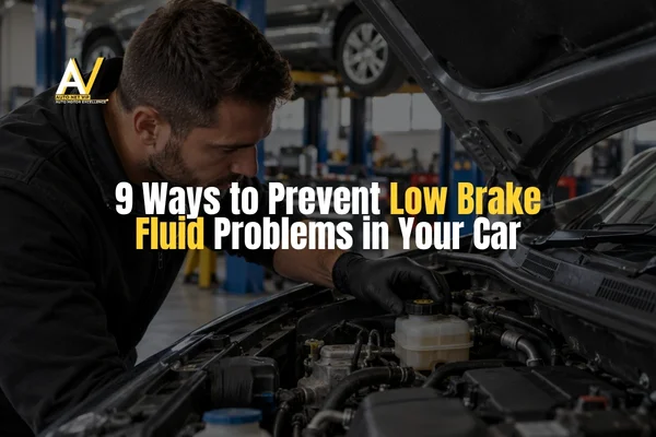 Mechanic-inspecting-low-brake-fluid-level-under-the-bonnet-of-a-car-at-an-AutoNet-VIP-workshop-in-Harlow