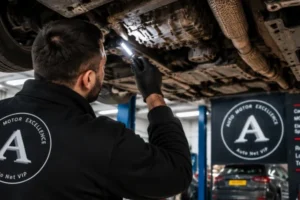 Mechanic-inspecting-the-underside-of-a-vehicle-checking-for-issues-that-may-cause-a-Worn-Out-Clutch